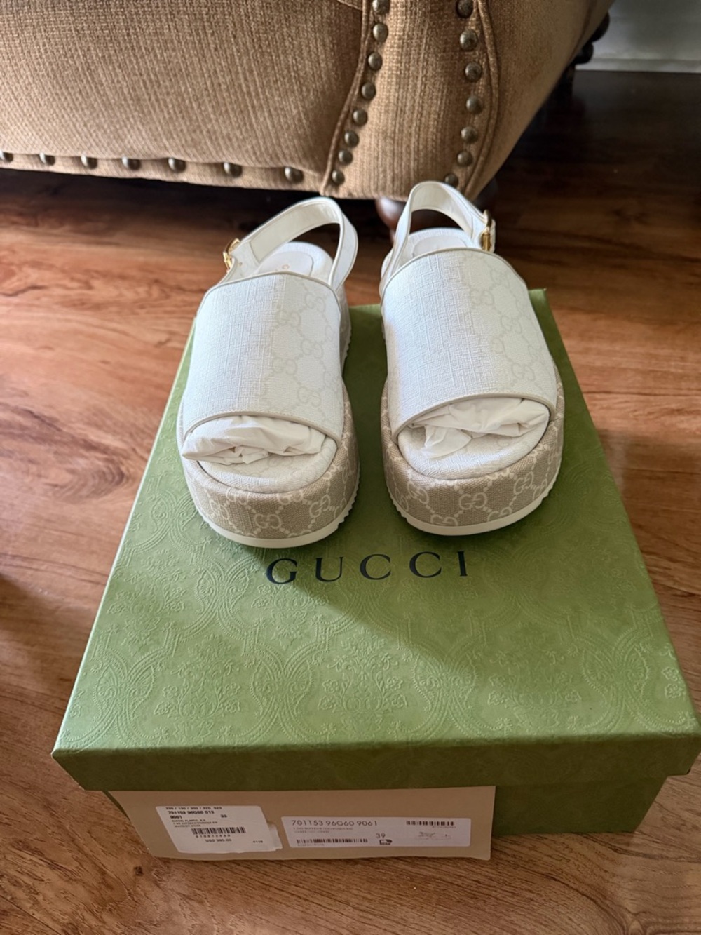 Gucci Cream Monogram Platform Slingback Sandal - Picture 2 of 8